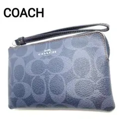 COACH コーチ ポーチ ネイビー系 PVC×レザー シグネチャーのサムネイル
