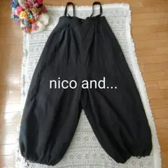 ニコアンド　サロペット　オーバーオール　ワイドパンツ　ブラック　コットンリネン