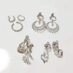 【シルバー系イヤリング(イヤーカフ)4点セット】シンプル まとめ売り 普段使いに