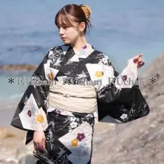 utatane ウタタネ 浴衣 3点セット「鉄紺に梅枝」 帯 下駄 レトロ柄