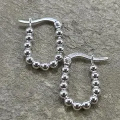シルバー925 Silver ボールデザインフープピアス/軽研磨仕上げ/両耳