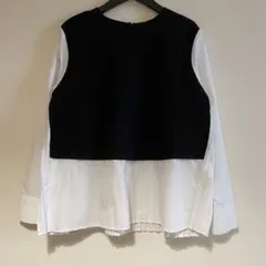 ZARA ザラ バックプリーツ素材切替デザインシャツ ホワイト ブラック