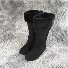 スエード【23.0-23.5cm】ムートン風 ロング ブーツ 黒 レディース