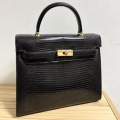 美品 皇室御用達 Hilton ハンドバッグ クロコ型押し 極艶 ターンロック 
