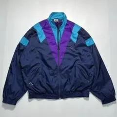 90s ナイキ ナイロンジャケット 銀タグ 紺 M ワンポイント刺繍 ・7044