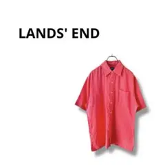 【ランズエンド】半袖 シャツ 無地 麻混 サーモンピンク L