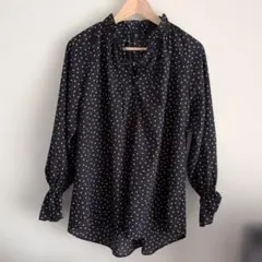 （Sサイズ）GU ドット柄 フリルネック ブラウス ブラック