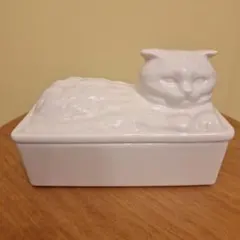 猫モチーフ 陶器製 小物入れ ホワイトのサムネイル