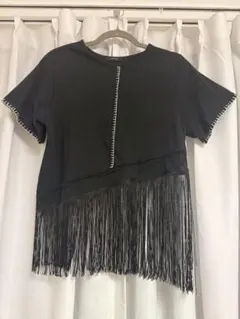JEANASIS アシンメトリーフリンジTシャツ ブラック/ホワイト