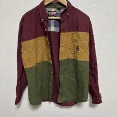 【希少】90s BUGLE BOY 切替 コットンシャツ M レトロ配色 古着