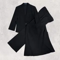 ニューヨーカー 洗える3点セットスーツ 黒 ストライプ 七分 フレア ワイド