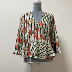 タグ付き　ZARA ザラ　ブラウス　カシュクール　春　花柄　ストライプ　華やか