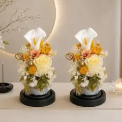 上品なピンク×ホワイト 仏花 一対 クリアドーム付き｜お供え花 お盆 お