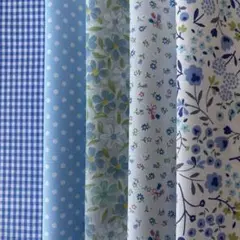 ハギレ カットクロス ブルー系 花柄 ドット チェック ボタニカル パッチワーク