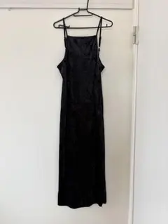 黒 キャミワンピース ベロアロングワンピース