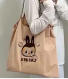 キャラクター トートバッグ 刺繍 Labubu ショルダー付き Lサイズ
