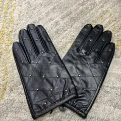 未使用 黒 レザー 手袋 スタッズ付き