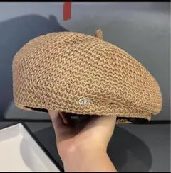 ベージュ　ベレー帽 麦わら 通気性　黒 ハンチング 通気性 夏　調整可 帽子