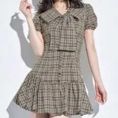 Darich ビッグリボンバルーンチェックミニワンピース