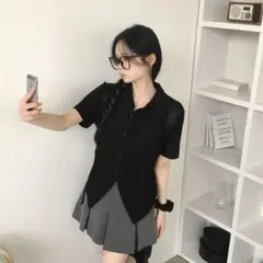 ブラック 半袖シャツ ブラウス amoodのサムネイル
