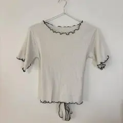 GRL ホワイトリブ編み 半袖 Tシャツ フリル付き M
