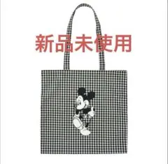 ミッキー トートバッグ フラット ギンガムチェック トートバッグ　新品