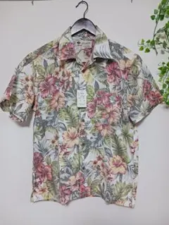 新品 フラワー ボタニカル 半袖 コットン アロハシャツL メンズ ハワイアン