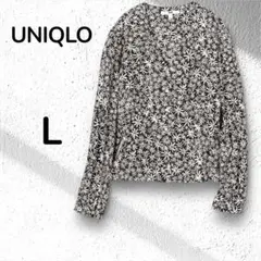 【UNIQLO】プリントVネックブラウス長袖シャツ 花柄　総柄　Lサイズ