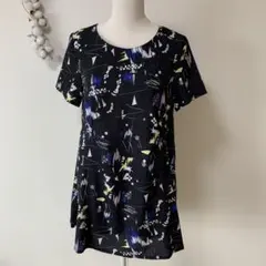 ジーナシス ミニワンピース ブラウス ブラック Free プリント ロゴ 半袖