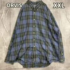 オービス 長袖シャツ チェック柄 青緑 XXL コットン素材【く133】