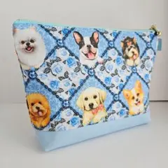 いろんなわんちゃん柄×帆布・まち付きポーチ20㎝