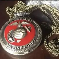 レア 新品 米軍海兵隊USMC用懐中時計アンテーク 銅製赤 作動品