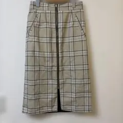 【ビス】リバーシブル　チェック　黒　ロング　タイトスカート　S レーヨン