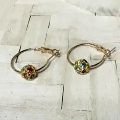 ヴィンテージ感ただようビーズフープピアス♡カラフルストーン装飾♡