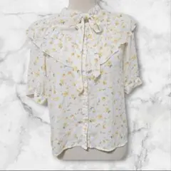 C.O.L.Z.A コルザ 花柄ボウタイ付き半袖ブラウス M 黄色 ハニーズ