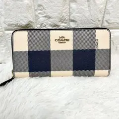 【新品 未使用品】 COACH コーチ 長財布 チェック柄 ネイビー ホワイト