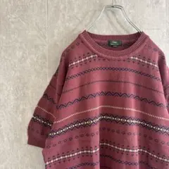 古着 ヴィンテージ　総柄　半袖　ニットセーター