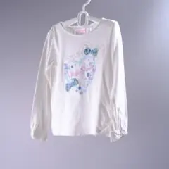 【美品】mezzo piano メゾピアノ 120 ロンT 白 ハート リボン