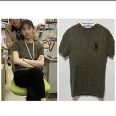 美品 ポロラルフローレン　北川景子さん着用　ケーブルニット　半袖　ビーズ　ポニー POLO RALPH LAUREN ビーズ ビッグポニー ケーブルニット カーキ - メルカリ