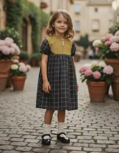 パフスリーブ　半袖　ワンピース　110　黒　上品　アンティーク　ナチュラル　GW