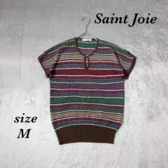 サンジョア (M) ティアドロップネック ボーダー柄 サマーニット 半袖のサムネイル