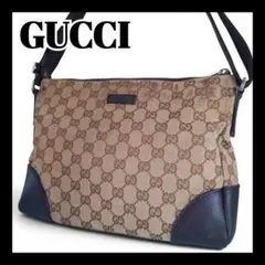 GUCCI GGキャンバス ショルダーバッグ ブラウン レザーのサムネイル