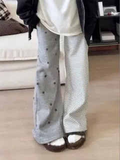 左右非対称 スター柄 ボーダー スウェットパンツ