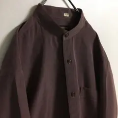 日本製 90s 古着 バンドカラー モード くすみパープル ポリシャツ メンズL