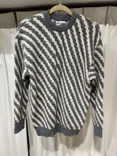 【値下げ】ZARA メンズ オープンワークストライププルオーバーニットセーター