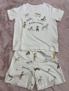 ジェラートピケ　キッズ 犬プリント パジャマ上下　M120-130