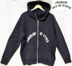 【古着】ALWAYSOUTOFSTOCKロゴプリントジップスウェットパーカー黒L
