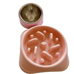 犬猫 早食い防止フードボウル＋ステンレス食器セット