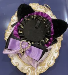 ロゼット　猫耳　痛バ　缶バッジ　ブラック　ハンドメイド　紫色　パープル　黒色系