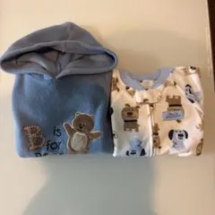 クマ刺繍フリースパーカーと動物柄ベビー服セット